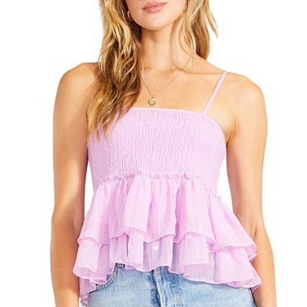 NEW BB Dakota Smock Signals Cropped Tiered Tank Top Women's Sz Lg NWT Pink